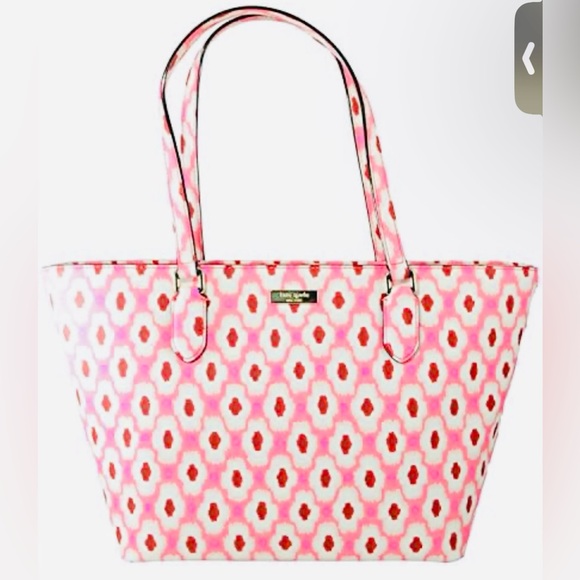 Kate Spade Laurel Way Pink, Red and White Geometric Ikat Posy Tote - Picture 4 of 10